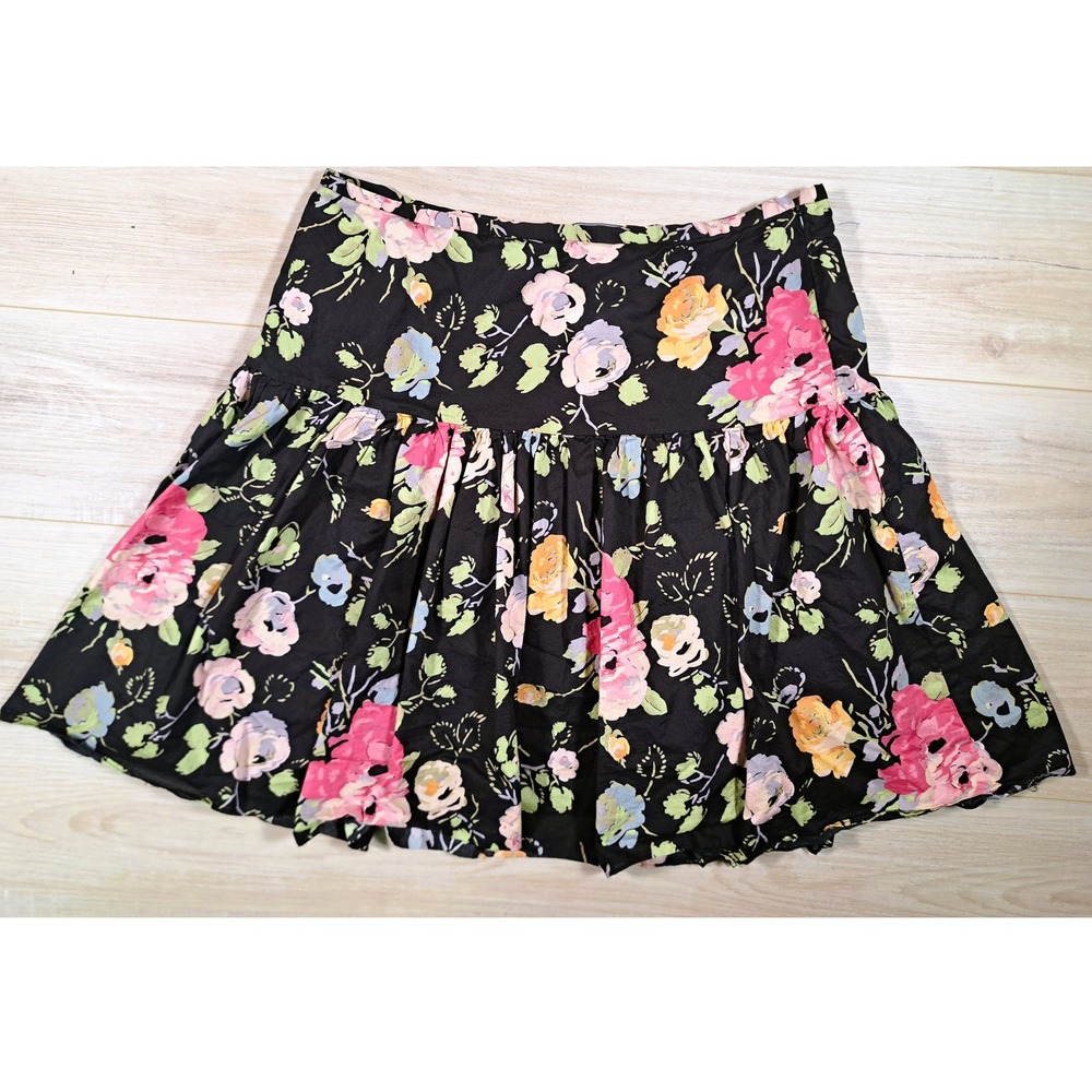 American Living Black Floral Cotton Ruffle Skirt Size 14